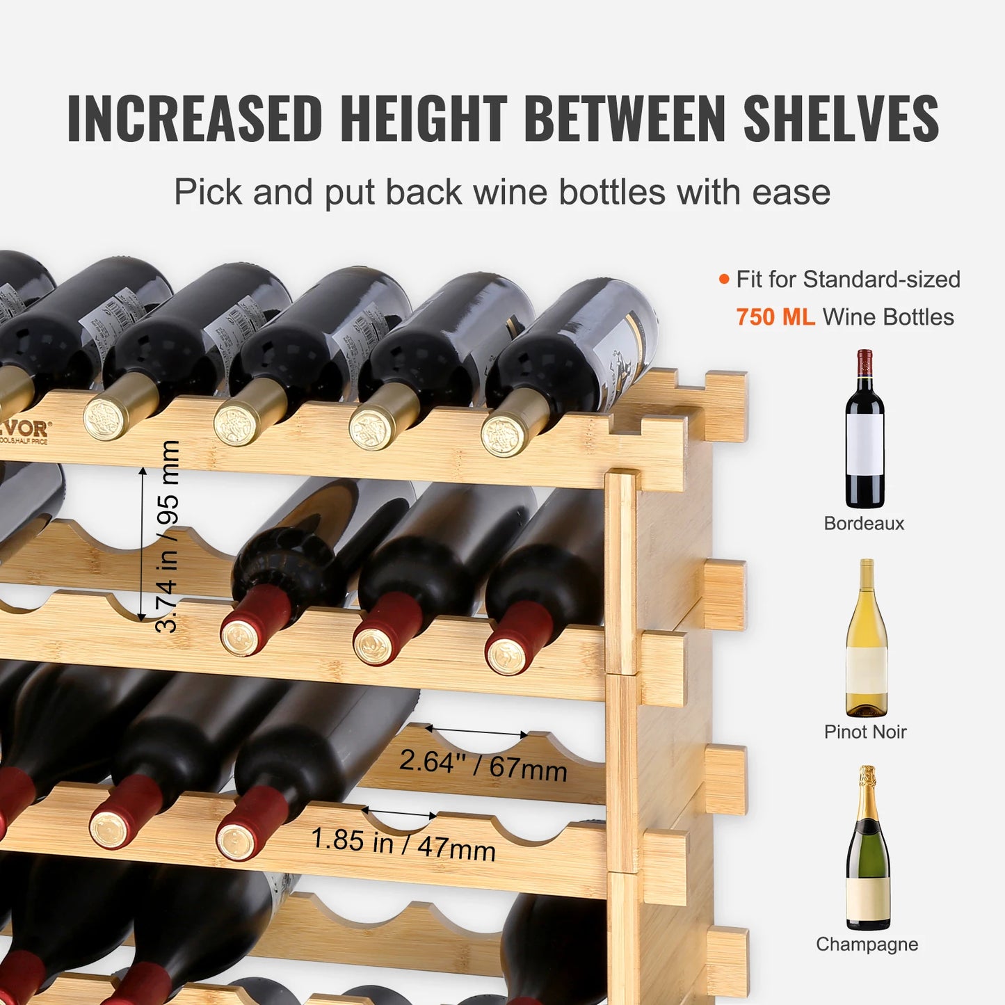 SucceBuy Bamboo Stackable Wine Rack Free Standing Display