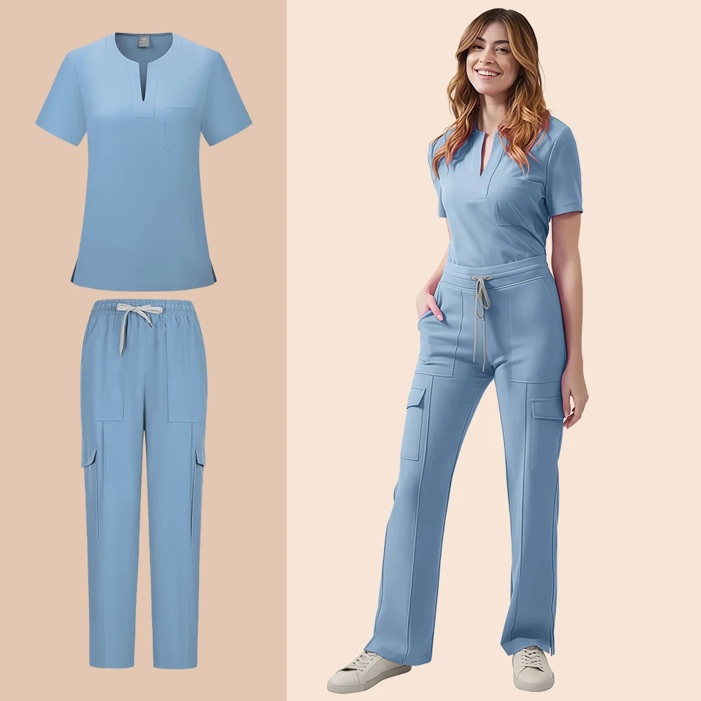 Nurse Scrub Set Women Two Piece Medical Uniform Top Pants