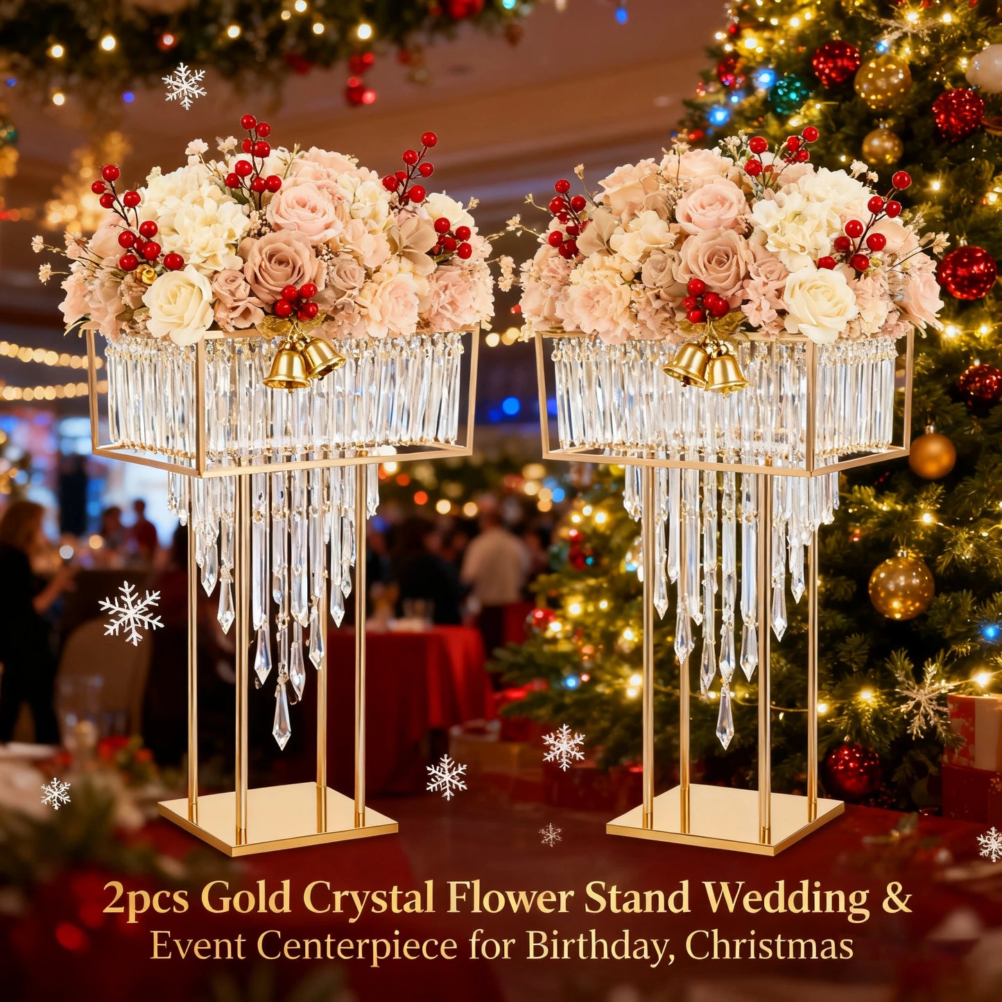 Iron Frame Crystal Flower Stand for Wedding Centerpieces and Events