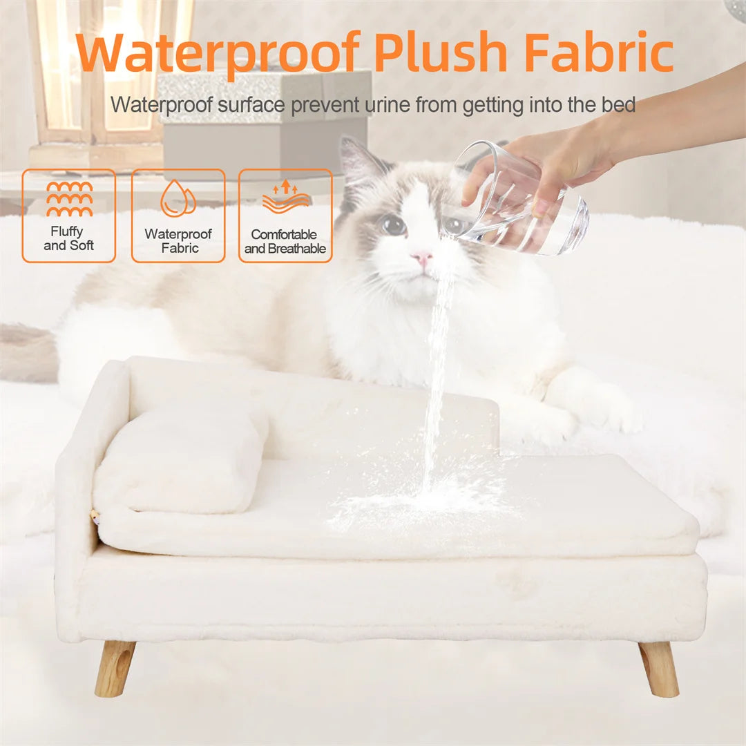 BINGOPAW L-Shape Cat Sofa Bed With Wooden Legs Plush Furniture