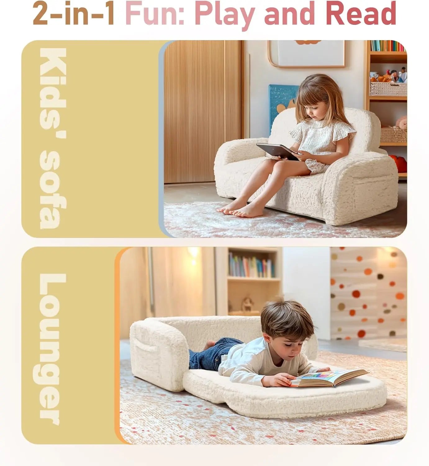 Convertible Kids Sofa Bed Foldable Toddler Couch High Density Foam