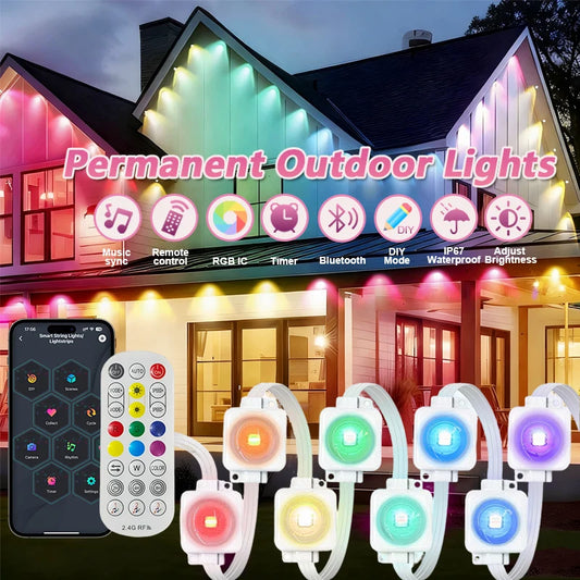 MIMIRGB Permanent Outdoor LED String Lights With Music Sync Waterproof