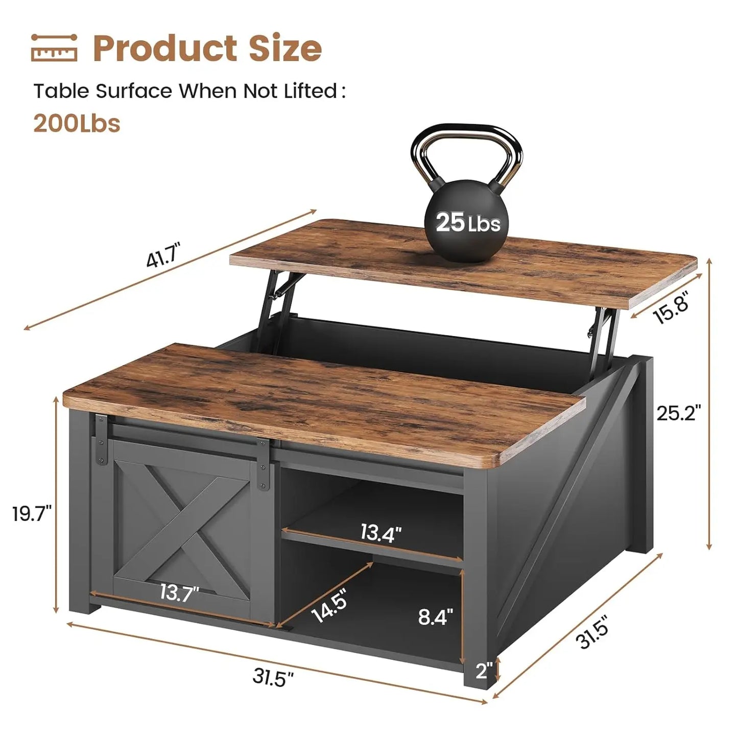 31.5" Lift Top Coffee Table with Storage, Square Coffee Tables for Living Room, Farmhouse Coffee Table with Large, Customized