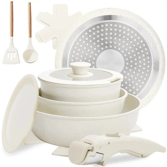 Induction Ceramic Nonstick Pots and Pans Set with Detachable Handles