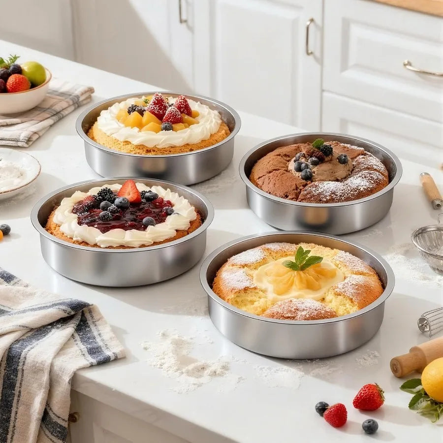 SHXI Stainless Steel Cake Pan Set of 4 Dishwasher Safe