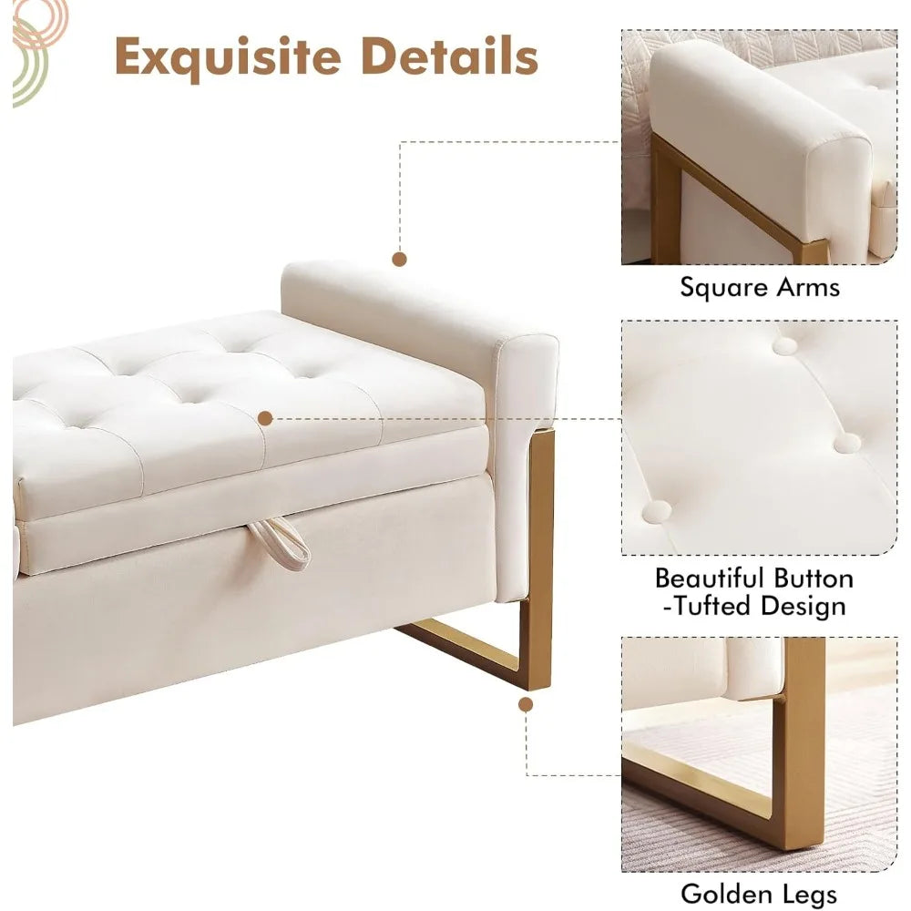 Velvet End Of Bed Storage Bench With Two Lids Durable