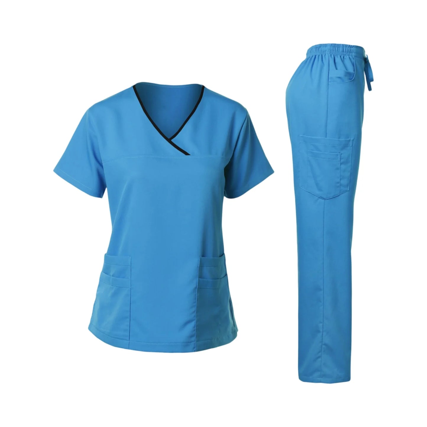 Women's Nurse Scrub Set V-Neck Short Sleeve Multi-Pocket Medical Scrubs