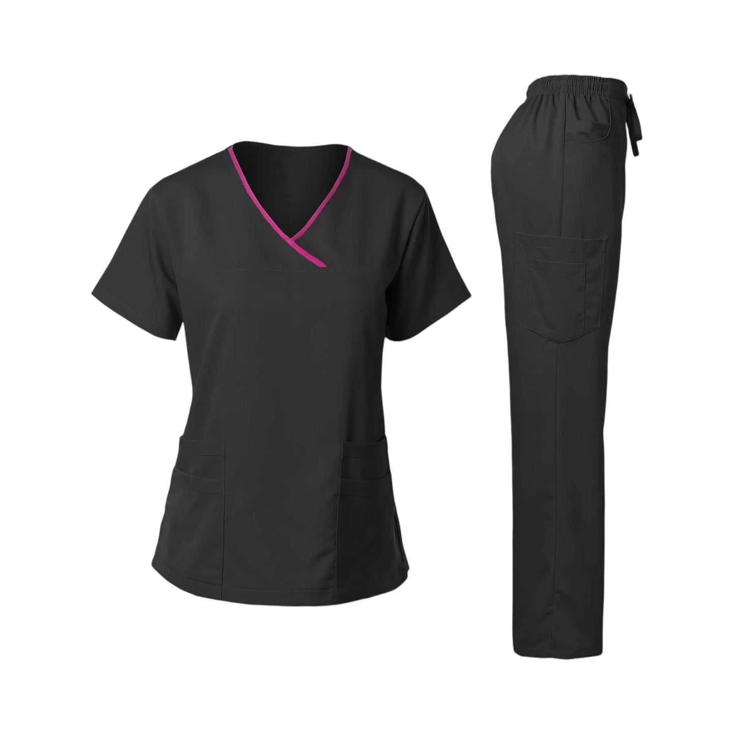 Women's Nurse Scrub Set V Neck Short Sleeve With Pockets
