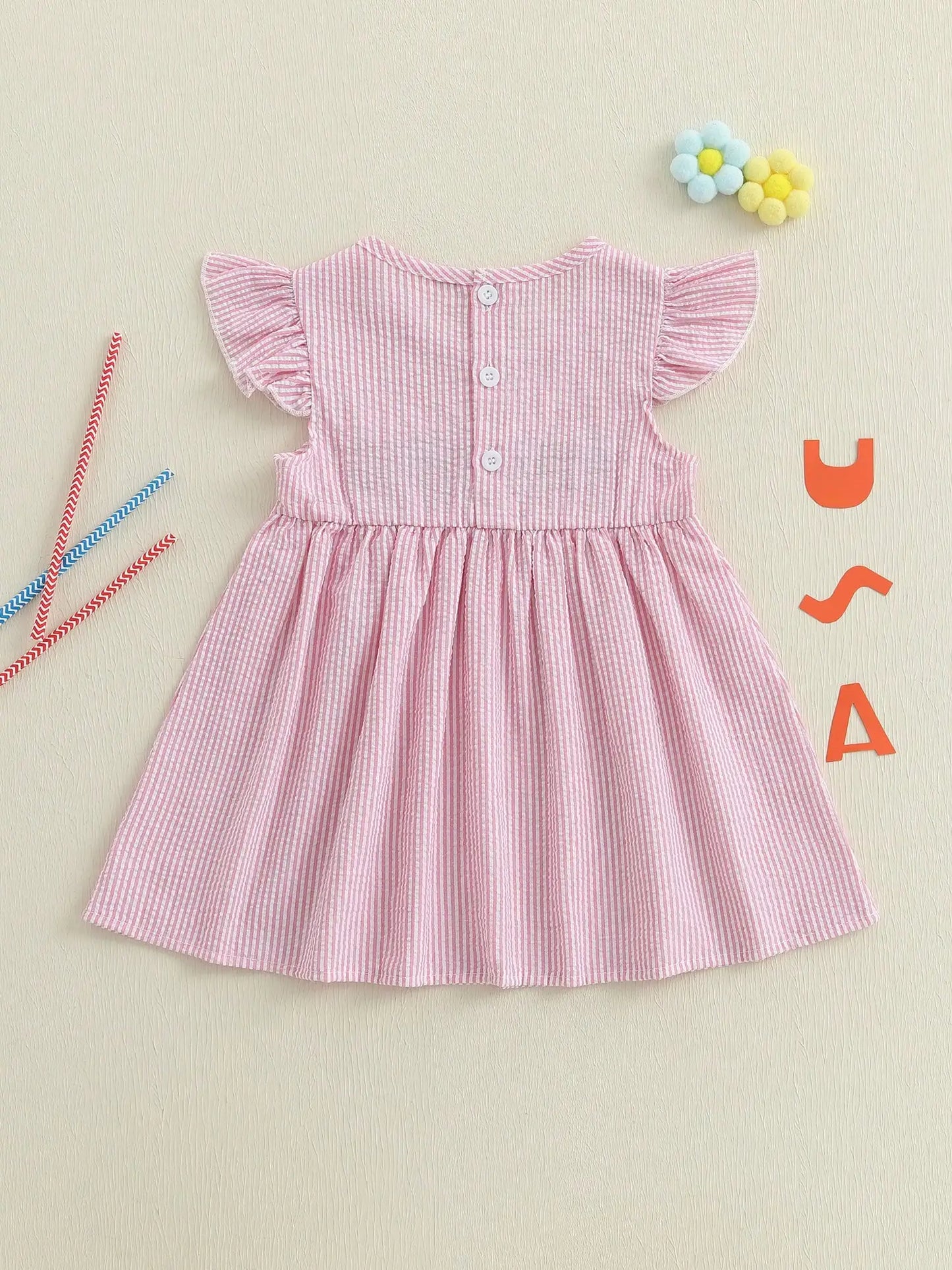 Fourth Of July Toddler Girl American Flag Smocked Dress