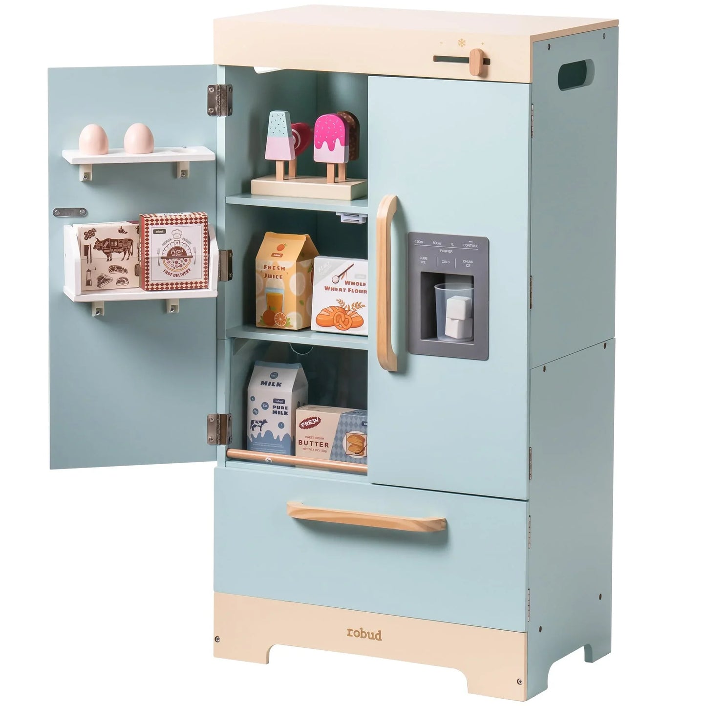 Robotime Robud Wooden Play Kitchen Fridge With Ice Dispenser