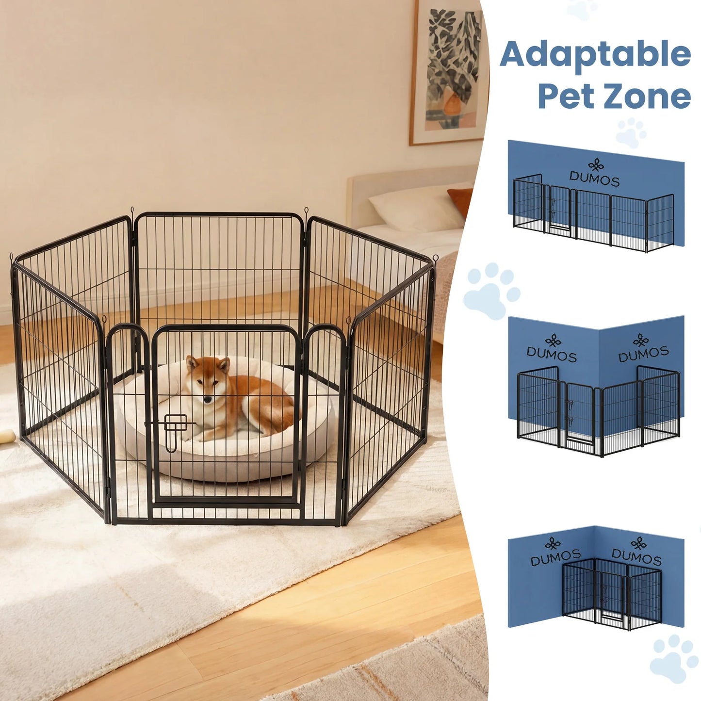 JHK Foldable 6-Panel Metal Dog Playpen For Indoor Outdoor Use