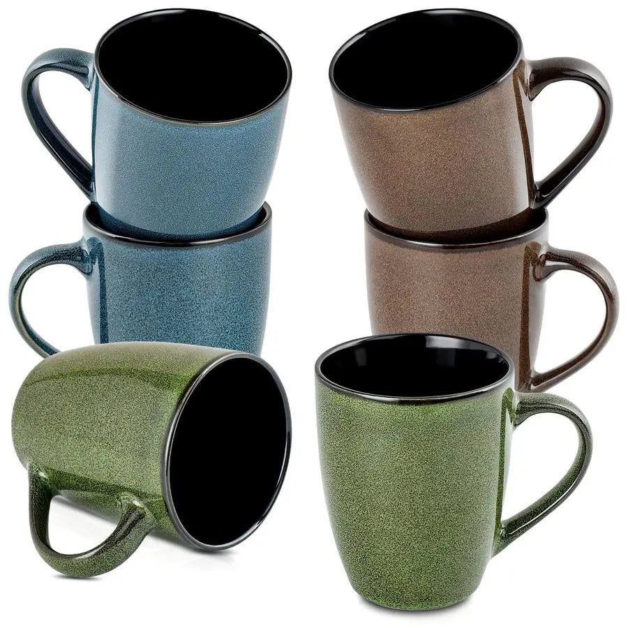 Ceramic Coffee Mugs Set Of 6 With Easy Grip Handles