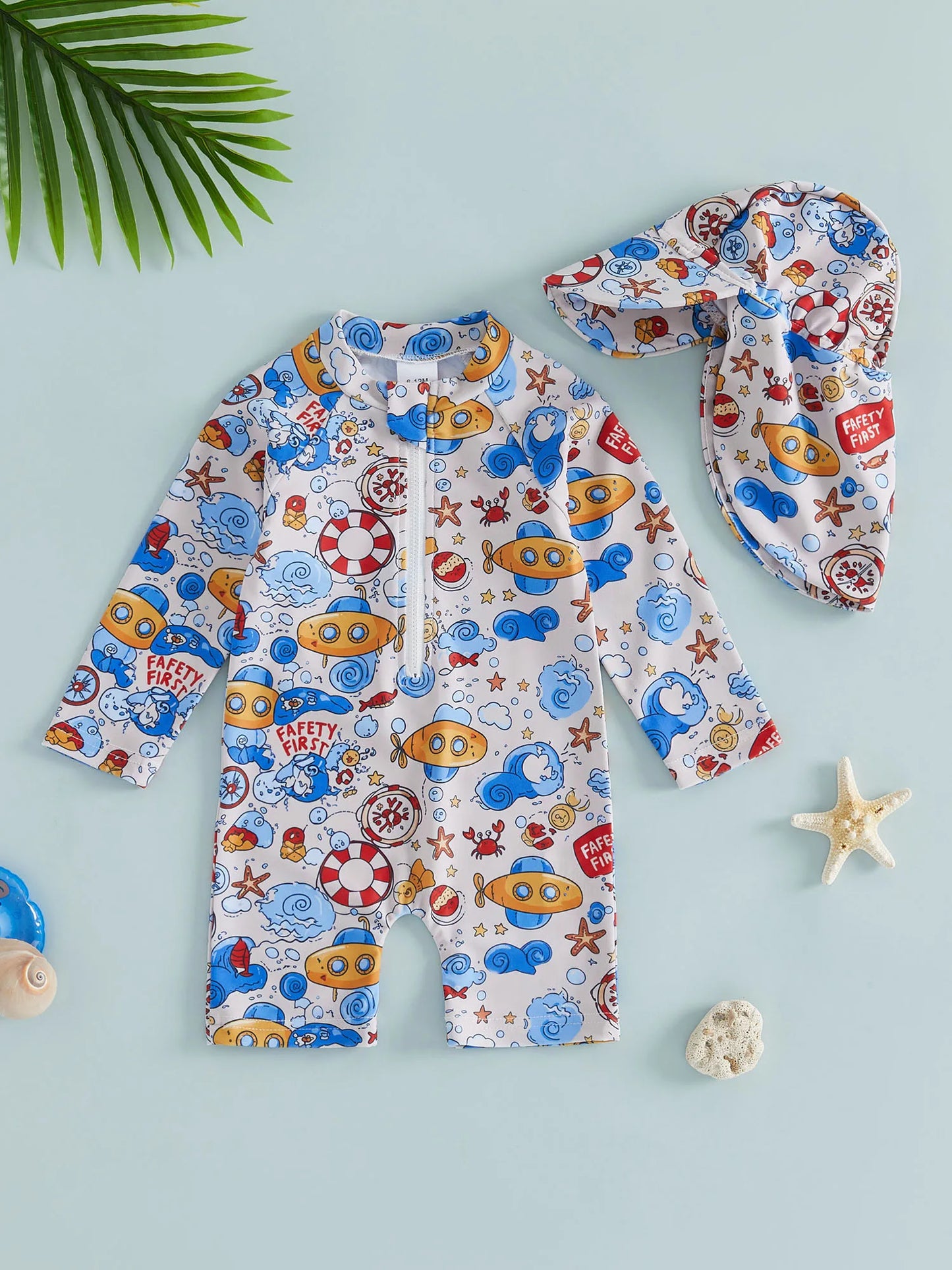 Rash Guard Swimsuit Set With Sun Hat For Baby Girls