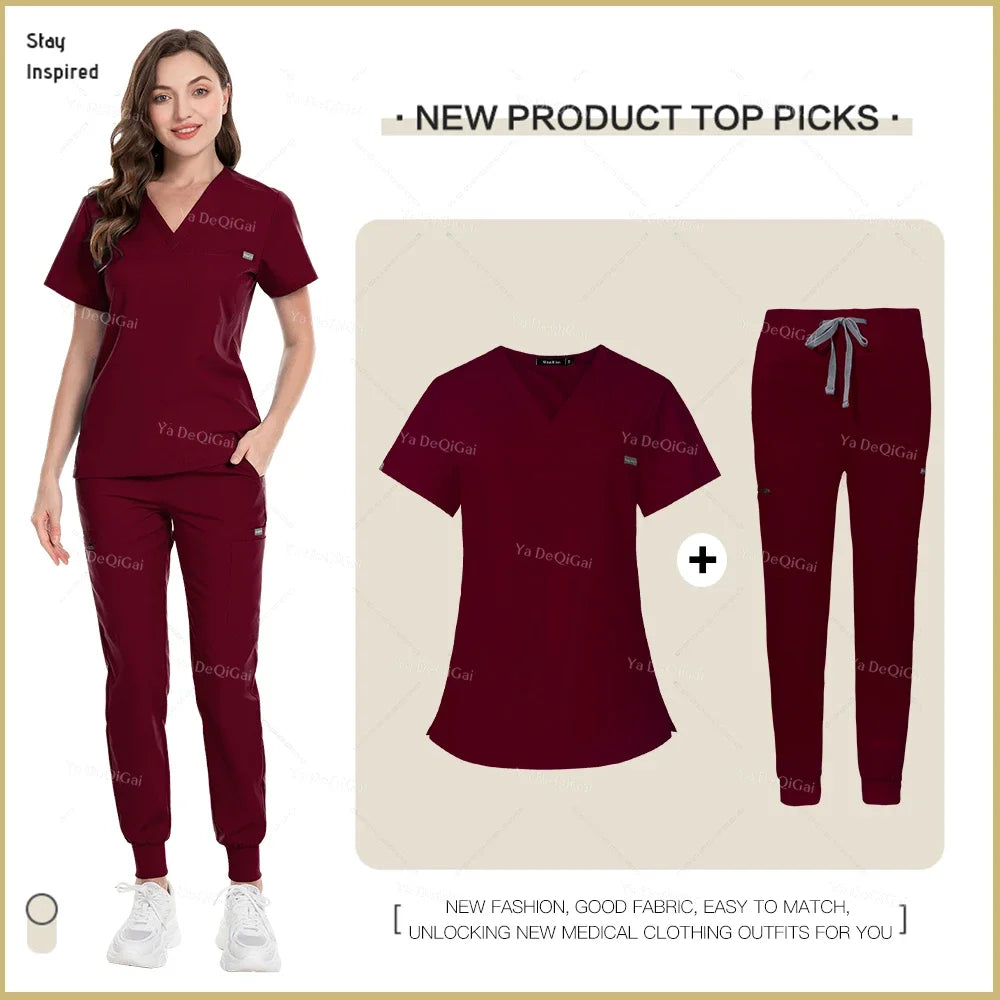 Nurse Scrub Set Women Men Jogger Pants Medical Uniforms