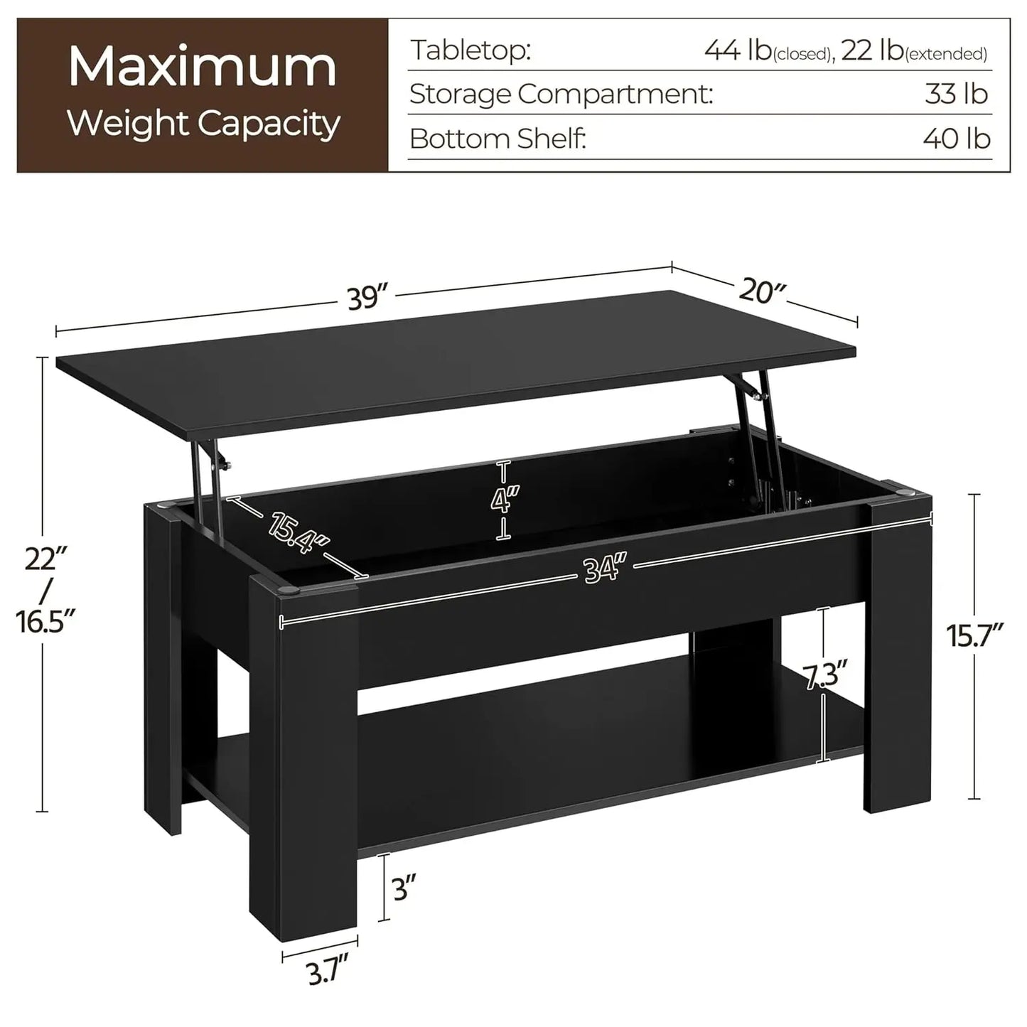 Wooden Coffee Table, Lift Top Coffee Table with Large Hidden Storage Shelf, Lift Tabletop Dining Tables for Living, Customized