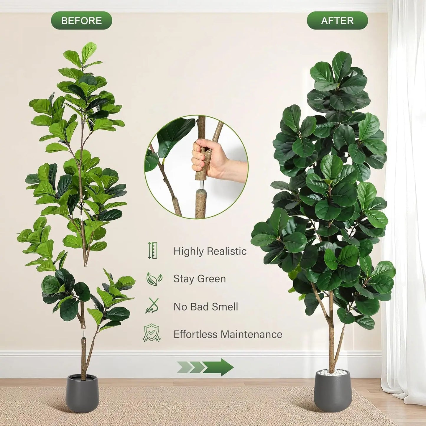 HiMISS Fiddle Leaf Fig Tree Artificial Indoor Home Decor Planter