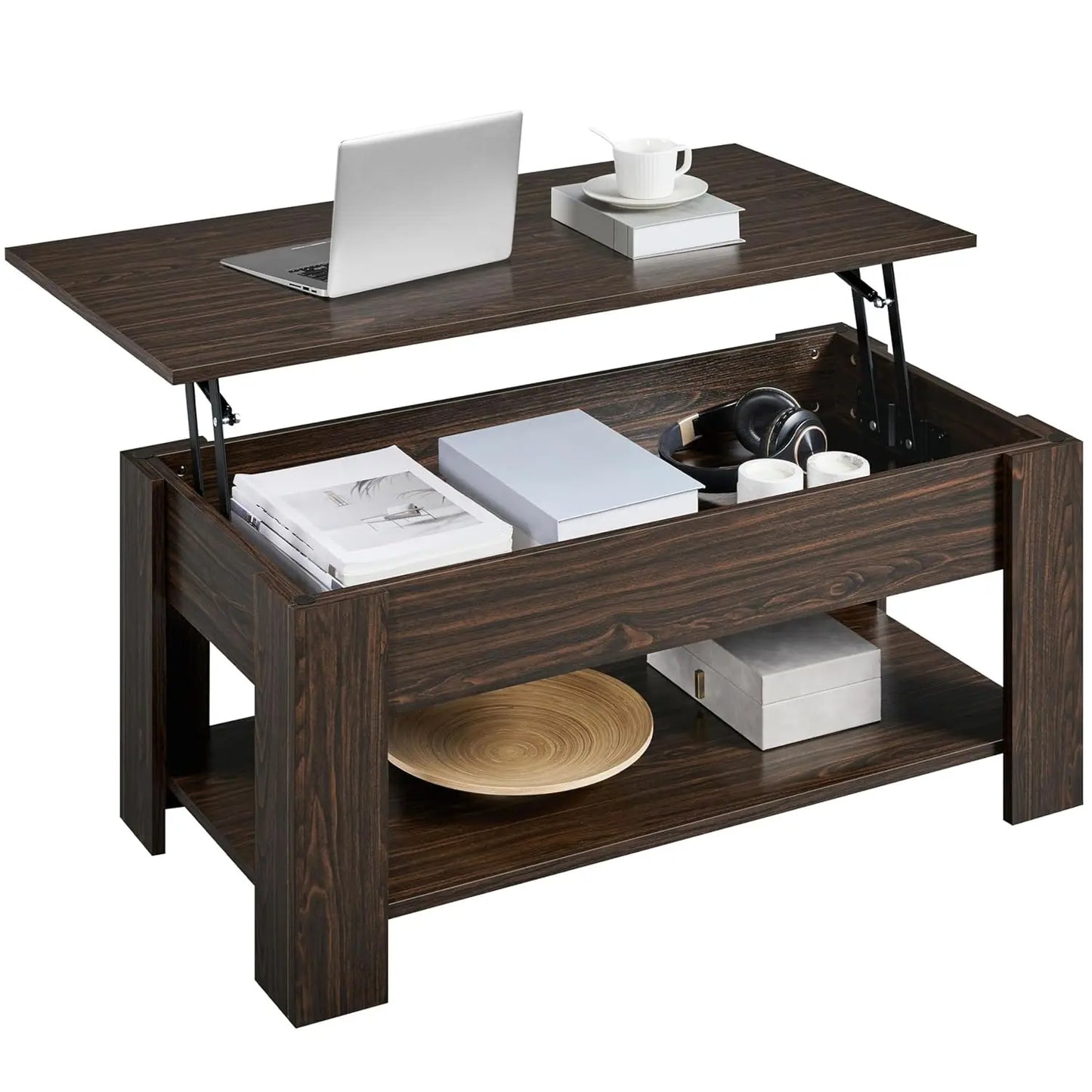 Wooden Coffee Table, Lift Top Coffee Table with Large Hidden Storage Shelf, Lift Tabletop Dining Tables for Living, Customized