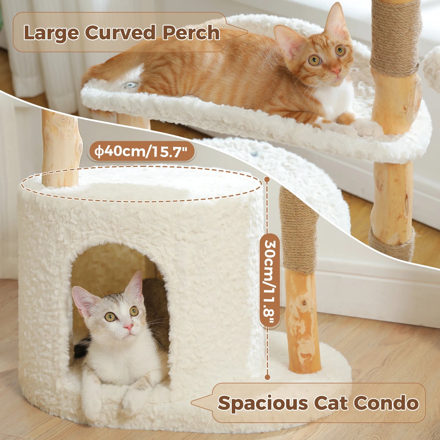 PAWZ Road Modern Cat Tree Tower With Solid Wood Scratching Posts