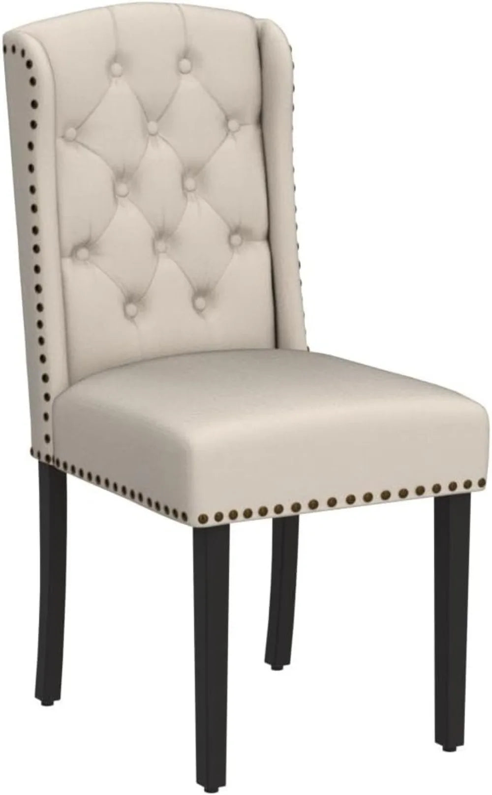 Upholstered Dining Chairs Set of 2 Button Tufted Kitchen Chairs with Solid Wood Legs and Nailhead Trims for Dining Room, Living