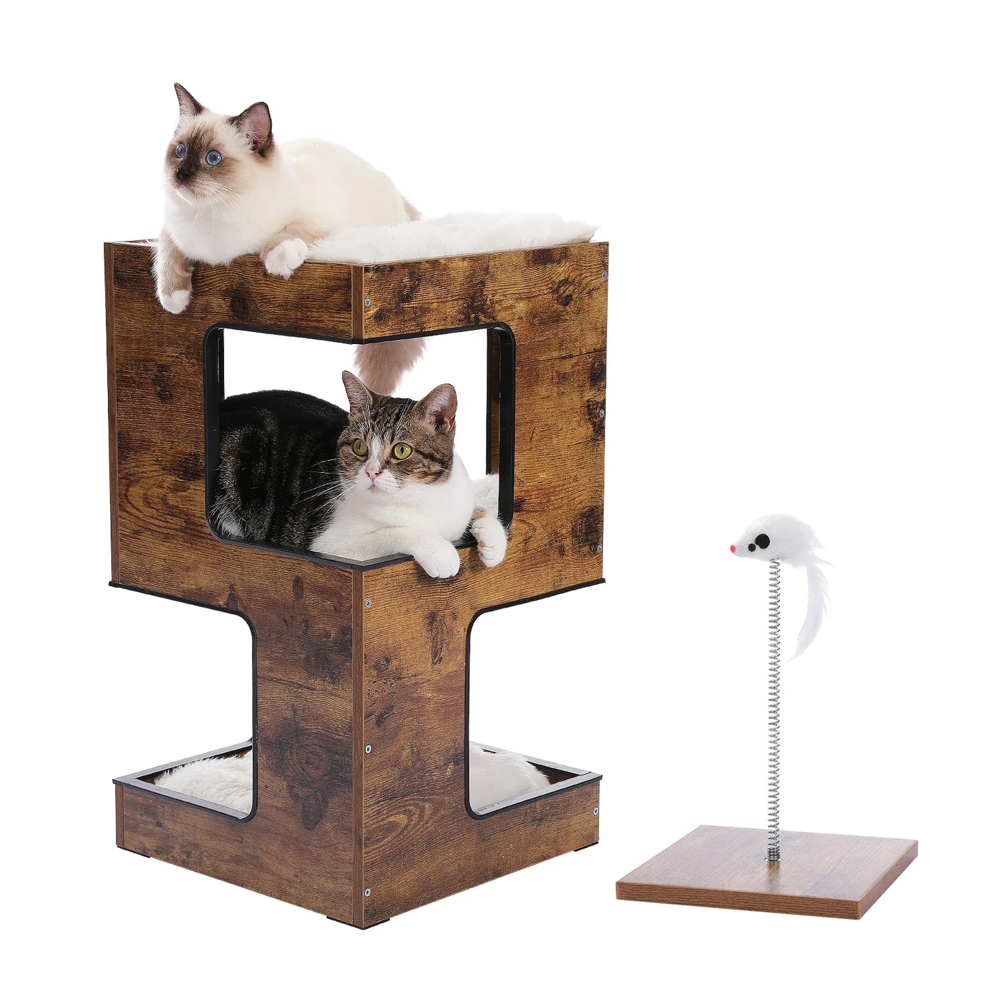 PAWZ Road Wood Cat Condo Bed With Removable Soft Mats And Scratching Pad
