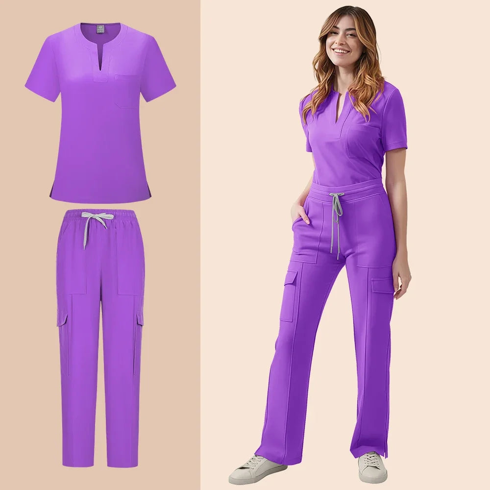 Nurse Scrub Set Women Two Piece Medical Uniform Top Pants