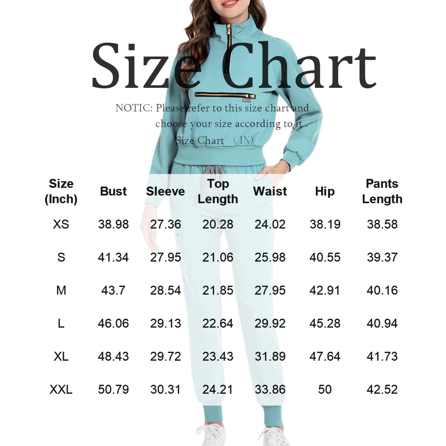 Women Nurse Scrub Set Stand Collar Zip Long Sleeve Uniform