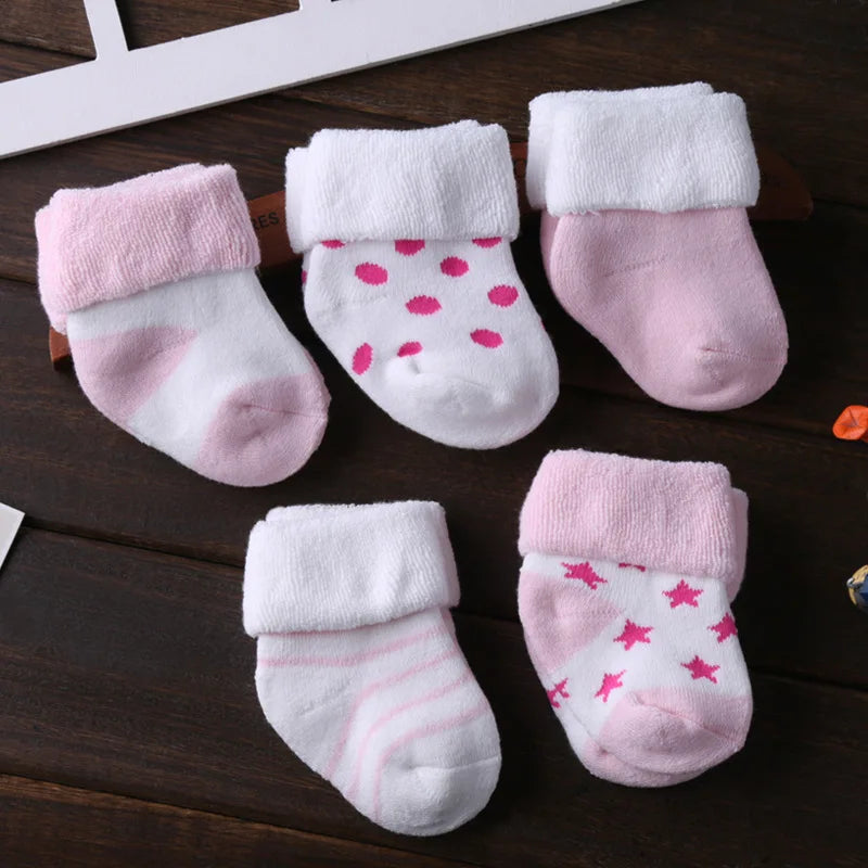 Kiddiezoom 5 Pairs Unisex Non Skid Baby Socks 0 To 12 Months Cotton