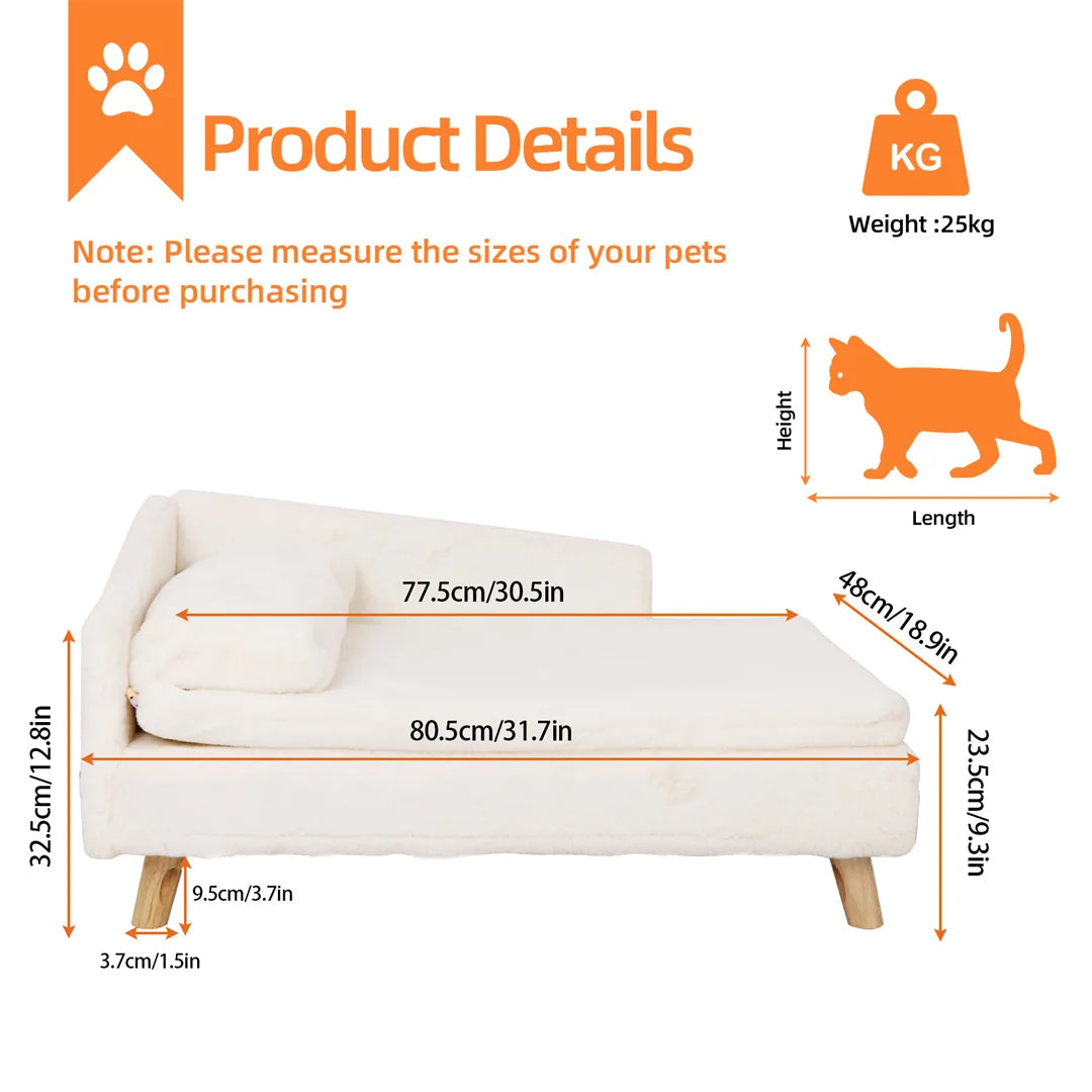 BINGOPAW L-Shape Cat Sofa Bed With Wooden Legs Plush Furniture