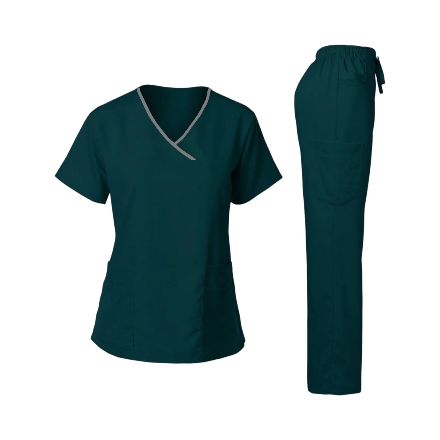 Women's Nurse Scrub Set V Neck Short Sleeve With Pockets