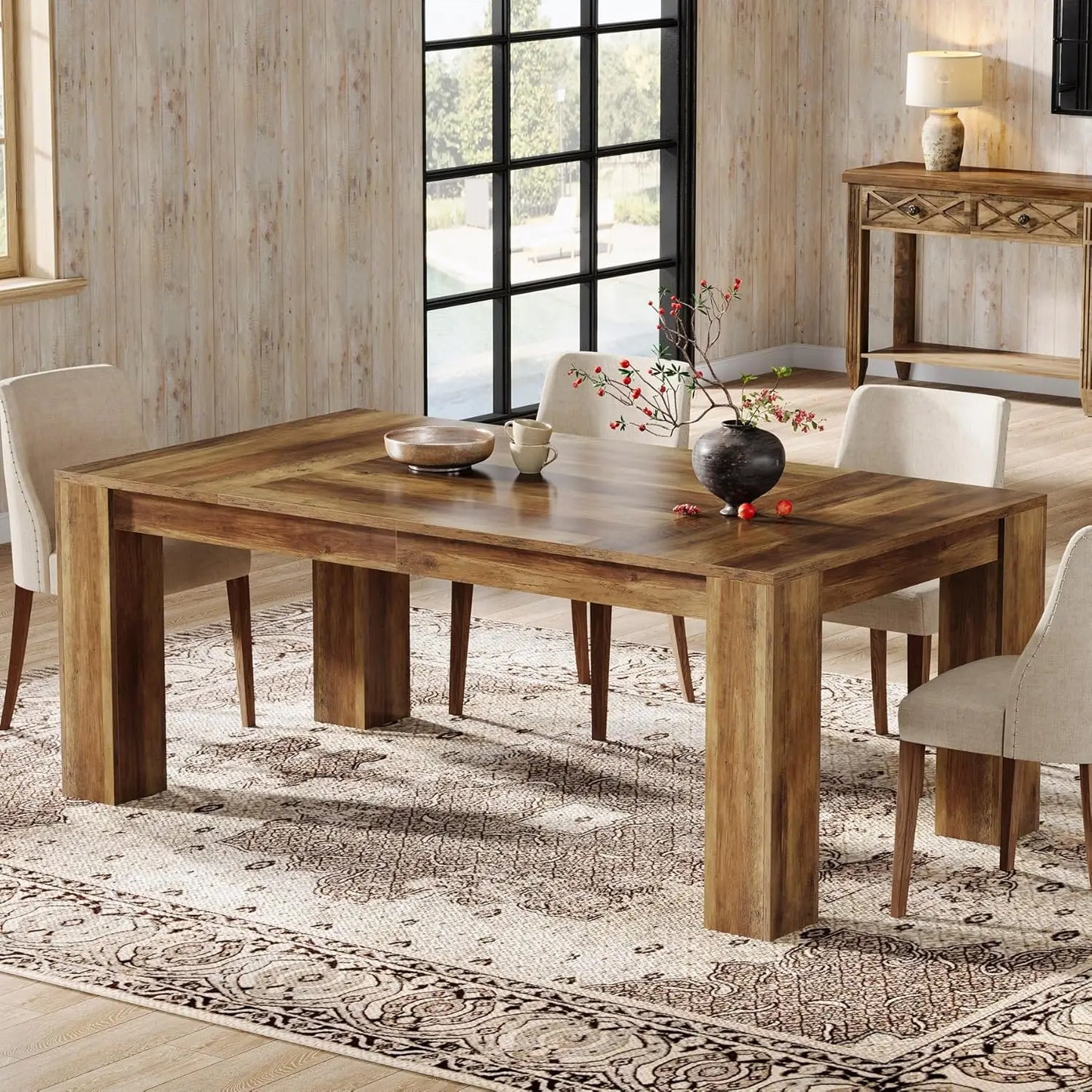 Farmhouse Wooden Dining Table For 4 To 6 People Kitchen