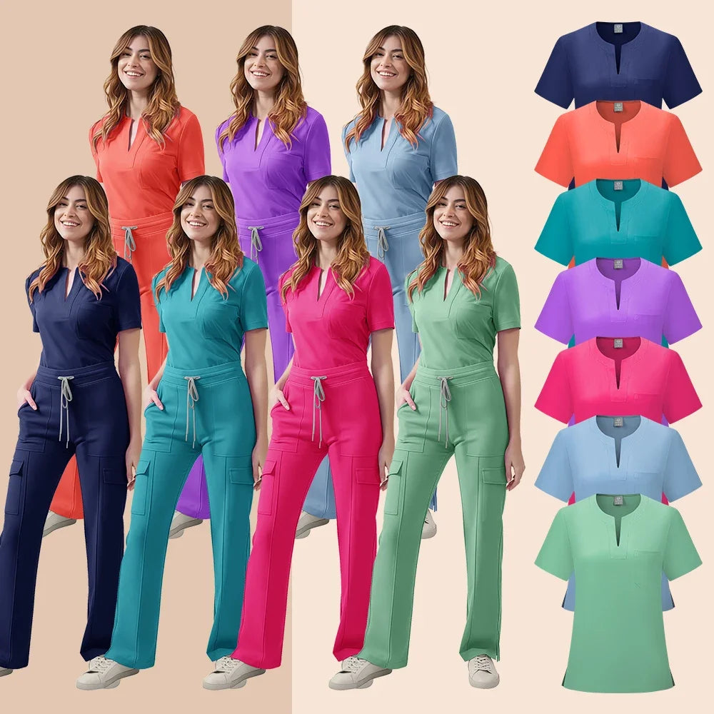 Nurse Scrub Set Women Two Piece Medical Uniform Top Pants