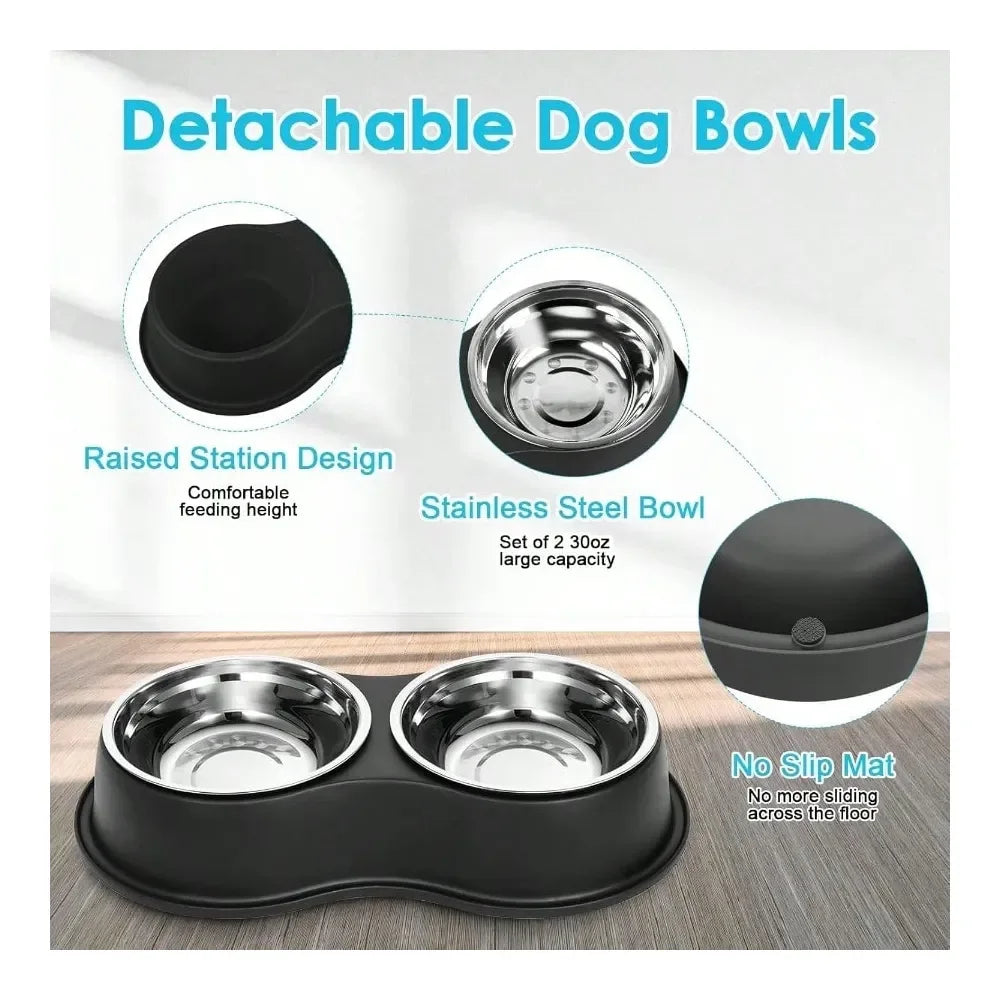 Double Dog Water And Food Bowls Stainless Steel NonSlip Base