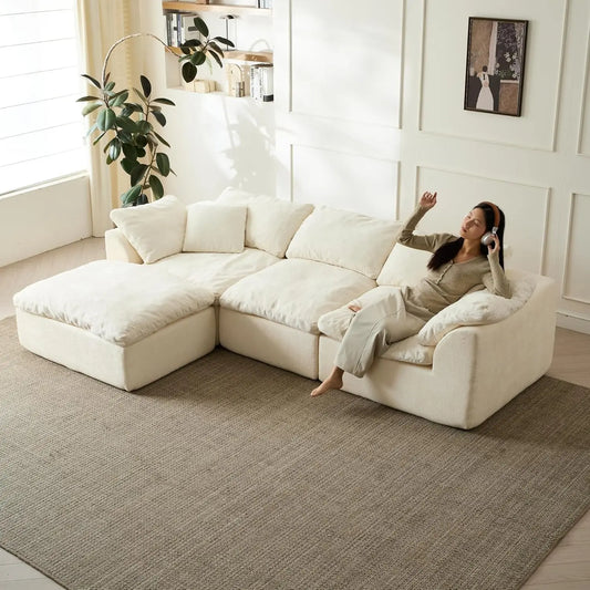 110in Modular Sectional Sofa L-Shape Convertible Sofa Bed with Ottoman 3 Seater Living Room Furniture Custom