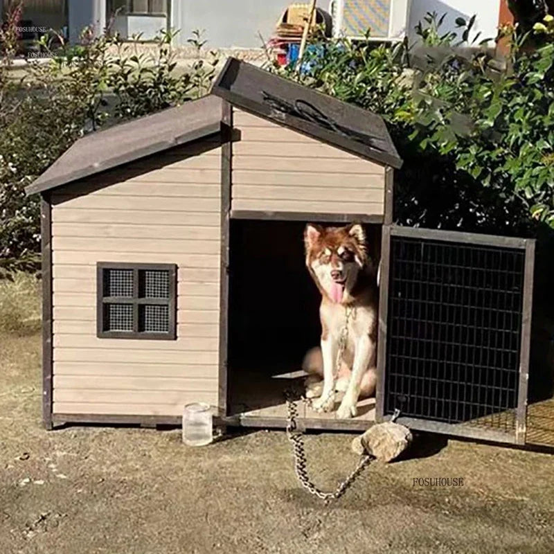 Double-top Room Dog Kennels Outdoor Anti-corrosion Solid Wood Dog House Kennel Rain-proof Dog Cage Villa Oversized Pet House EE