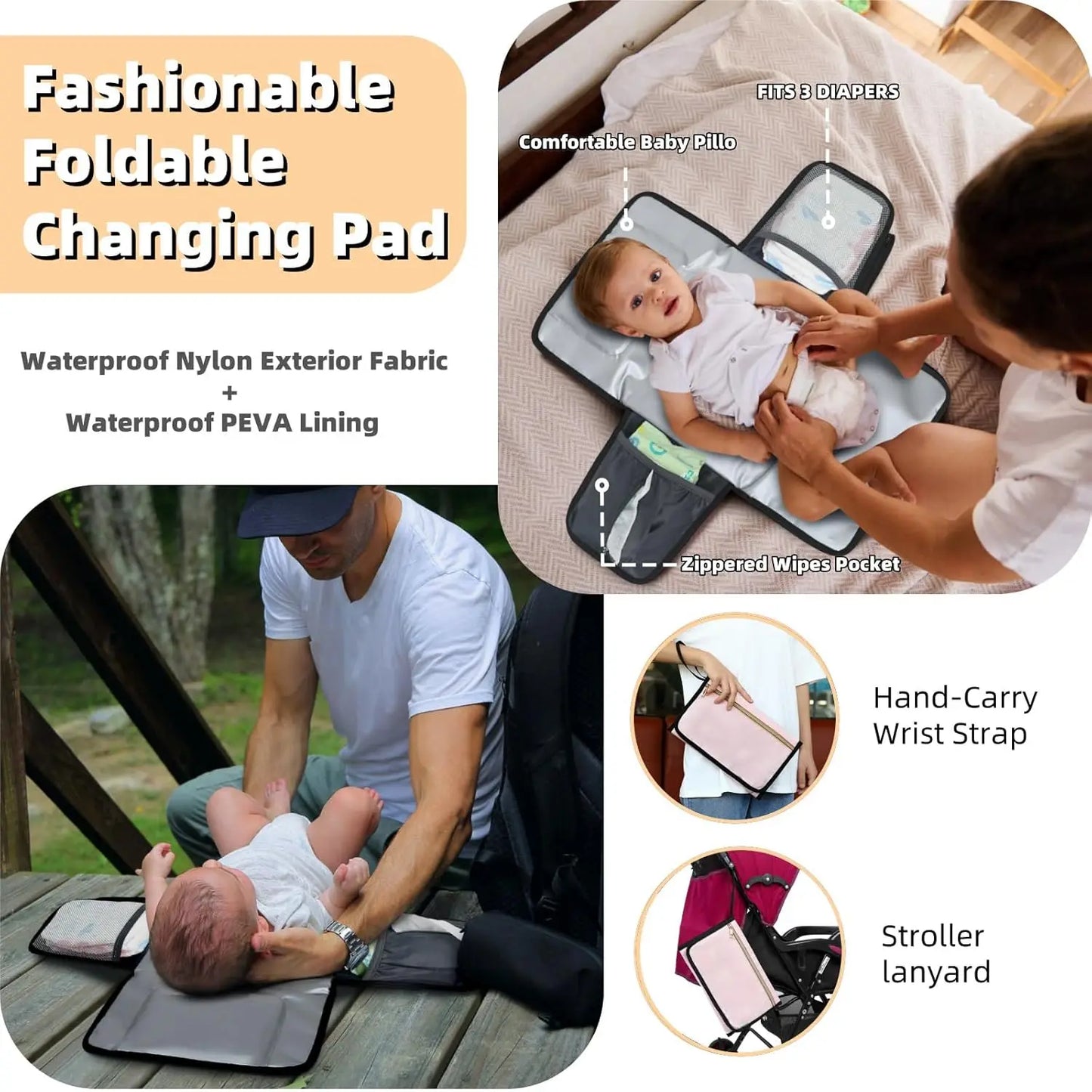 Baby Diaper Backpack With Changing Pad Insulated Pockets Stroller Straps