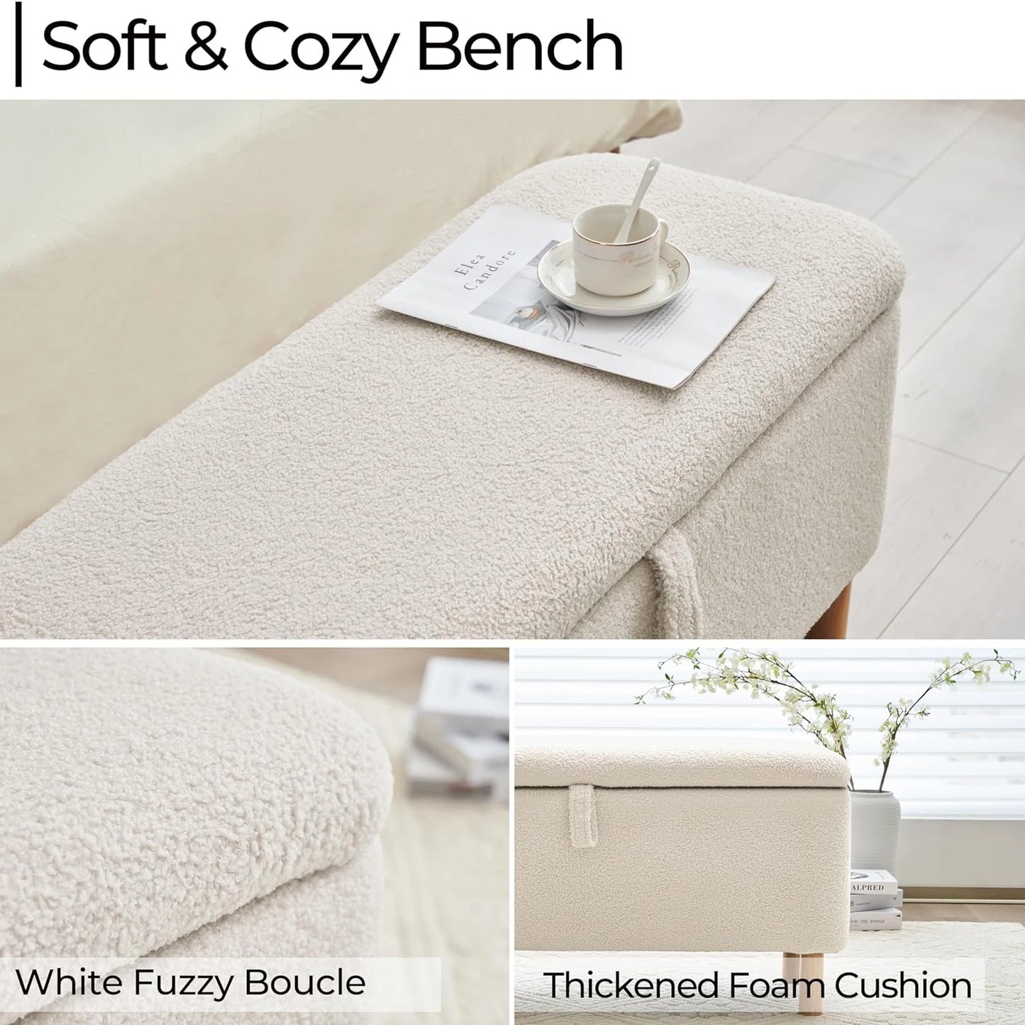 Todrani Boucle Storage Ottoman Bench With Sherpa Upholstery Entryway