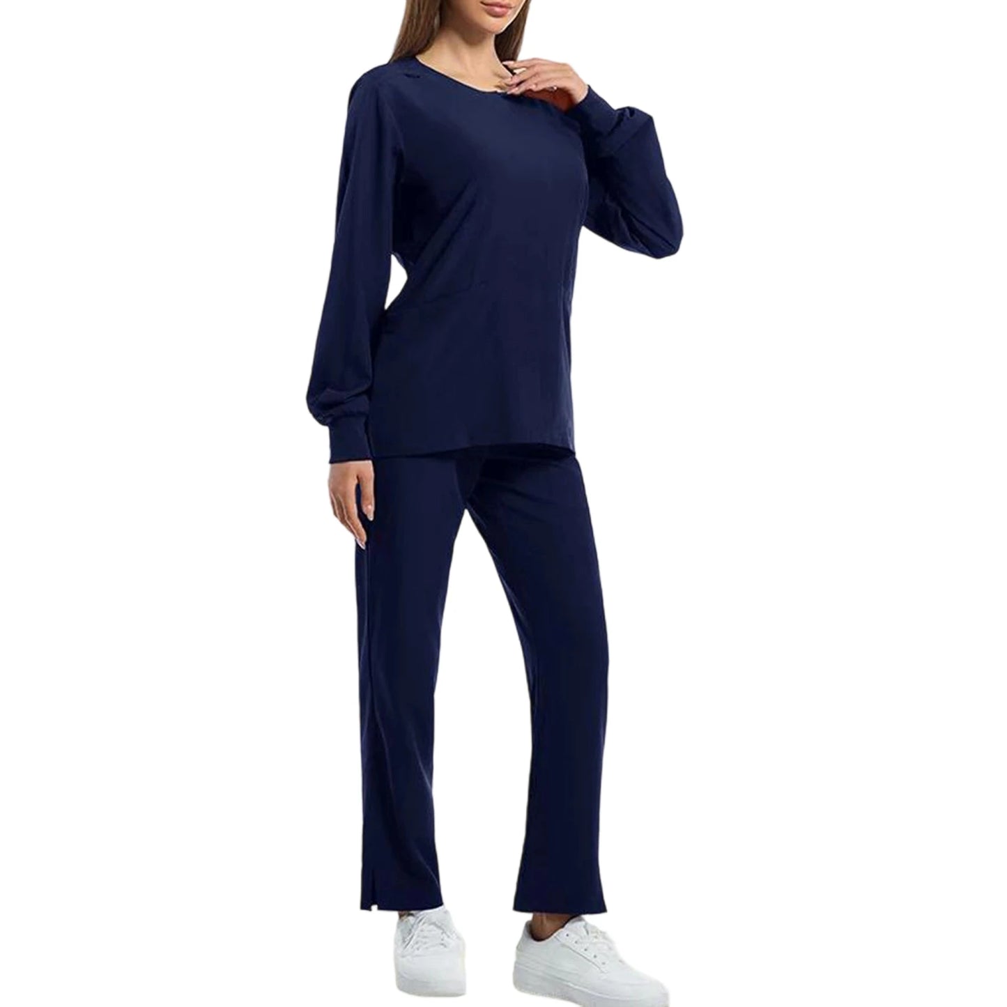 Women's Nurse Scrub Set Round Neck Long Sleeve With Pockets