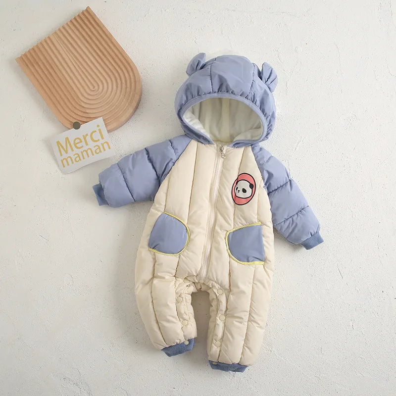 Newborn Hooded Winter Cotton Polyester Romper Unisex Baby Jumpsuit