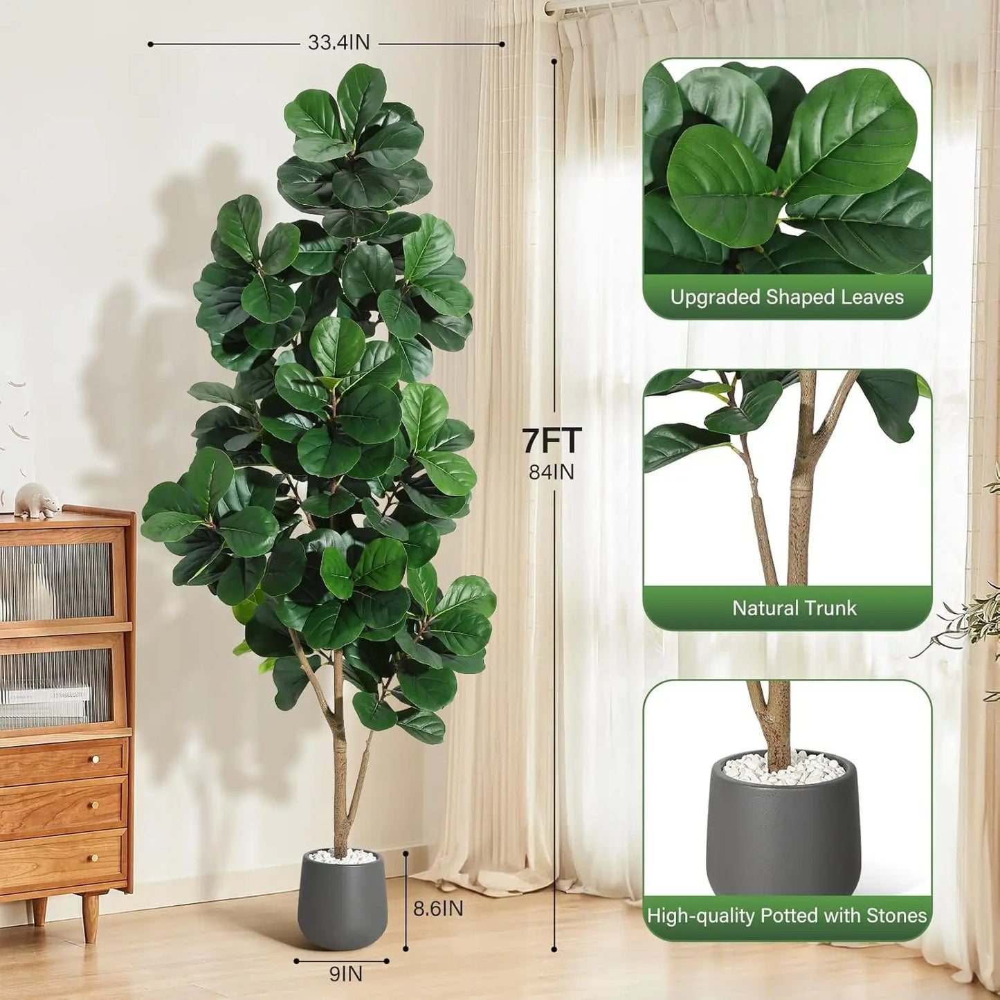 HiMISS Fiddle Leaf Fig Tree Artificial Indoor Home Decor Planter
