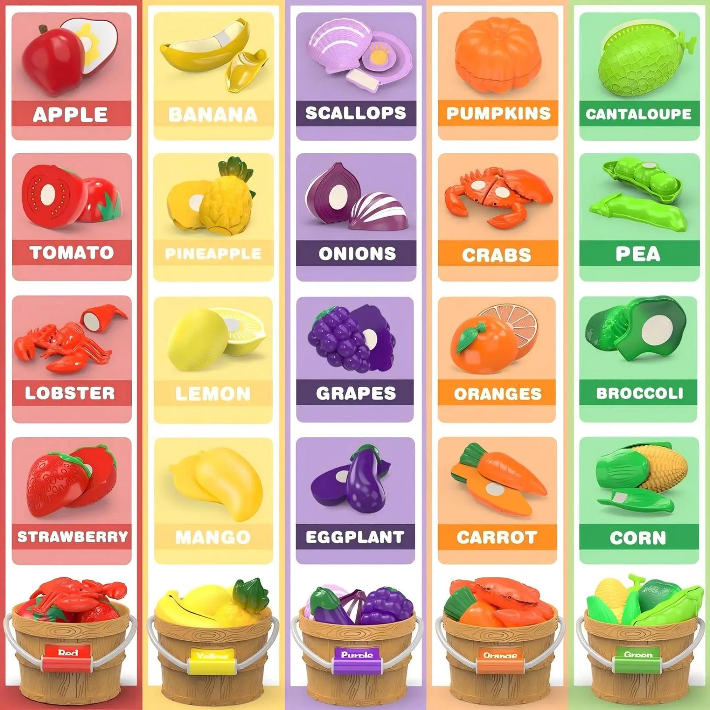 Jovow Fruit Cutting Toy Set for Kids Vegetable Play Kitchen