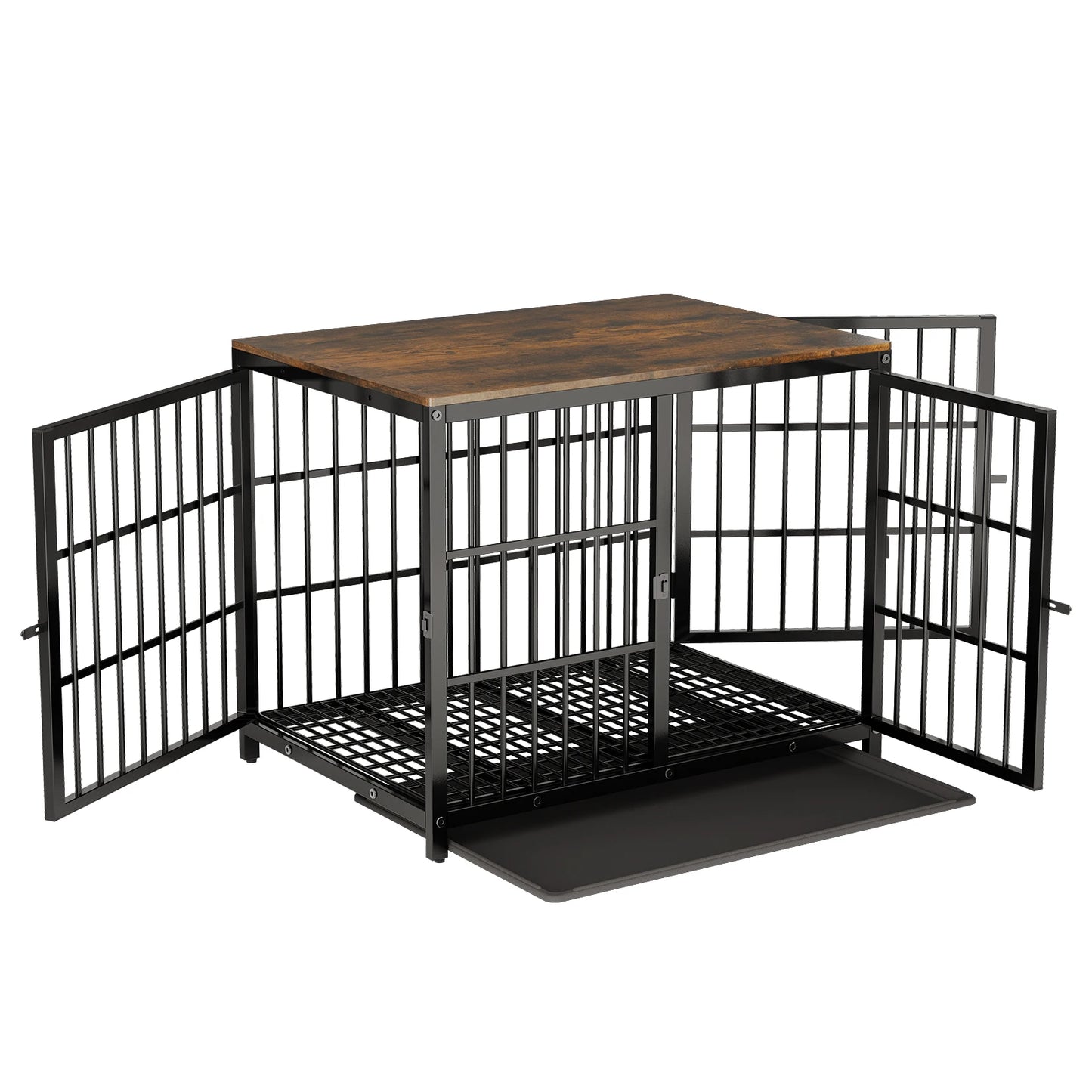 BINGOPAW Heavy Duty Metal Kennel End Table Crate Three Doors
