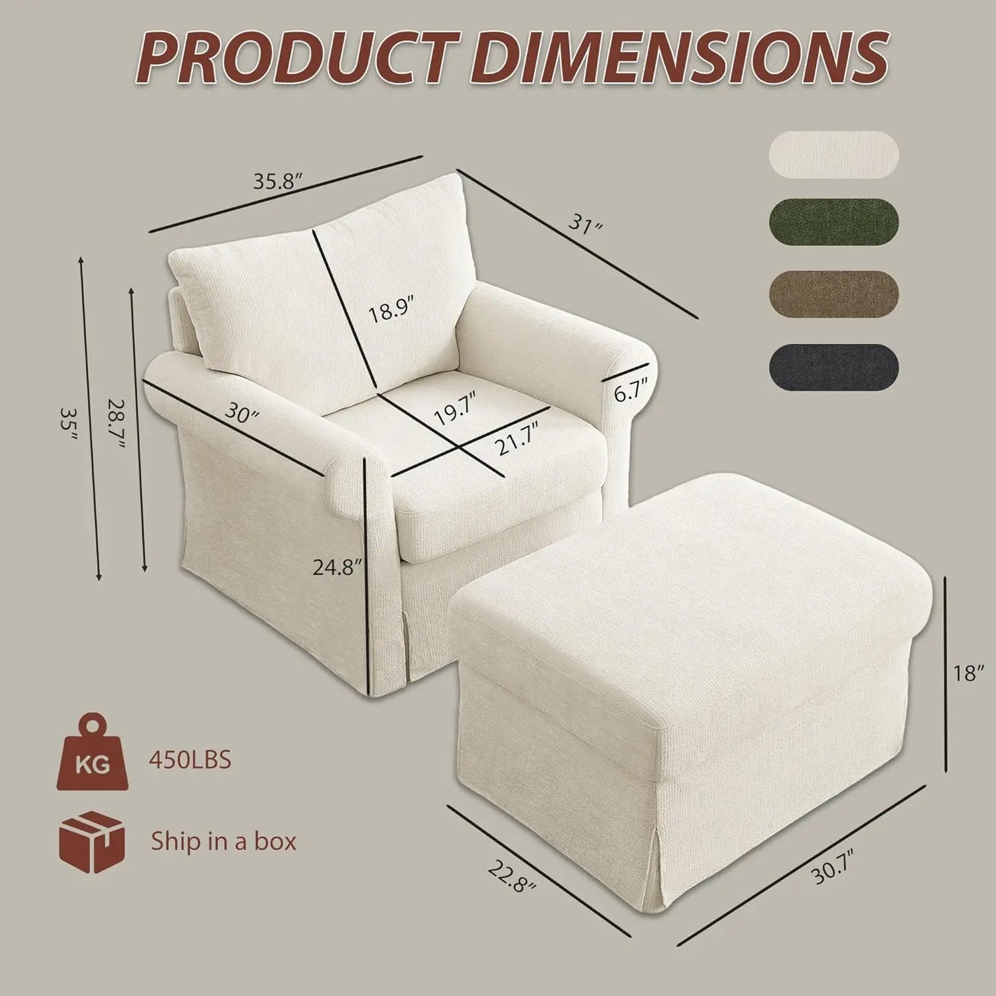 Modern Chenille Reading Armchair With Ottoman Set For Relaxation