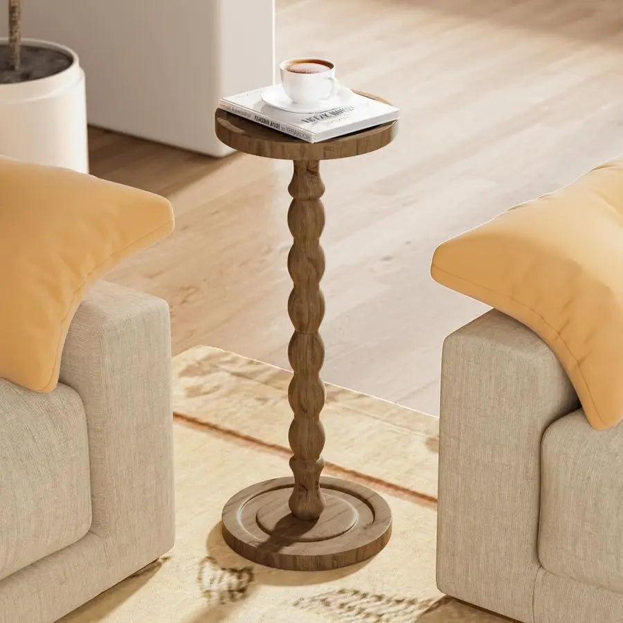 Side Table, Rubberwood Drink Table for Small Spaces, Solid Wood Pedestal Coffee Tables, Round End Tables for Living Room, Sofa C