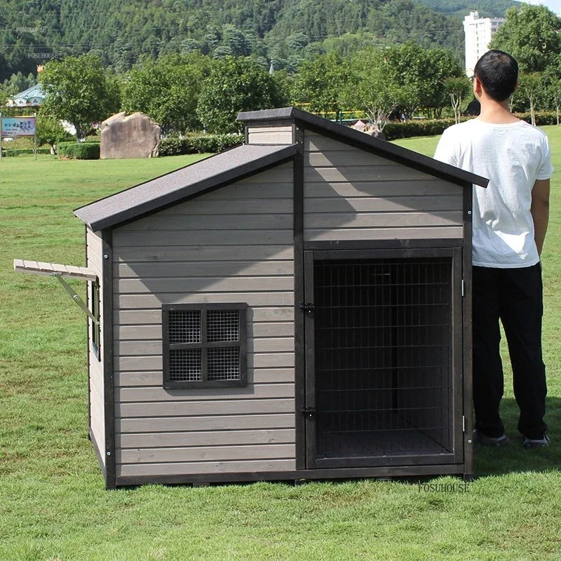 Double-top Room Dog Kennels Outdoor Anti-corrosion Solid Wood Dog House Kennel Rain-proof Dog Cage Villa Oversized Pet House EE