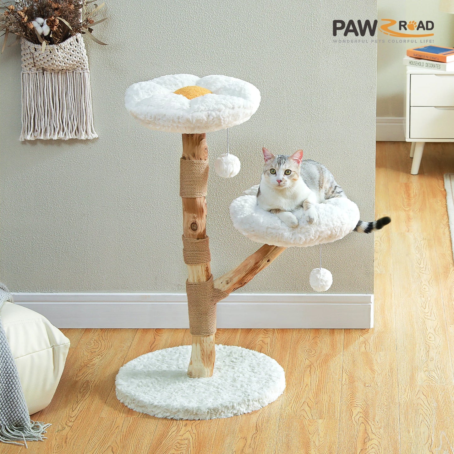 PAWZ Road Modern Cat Tree Tower With Solid Wood Scratching Posts