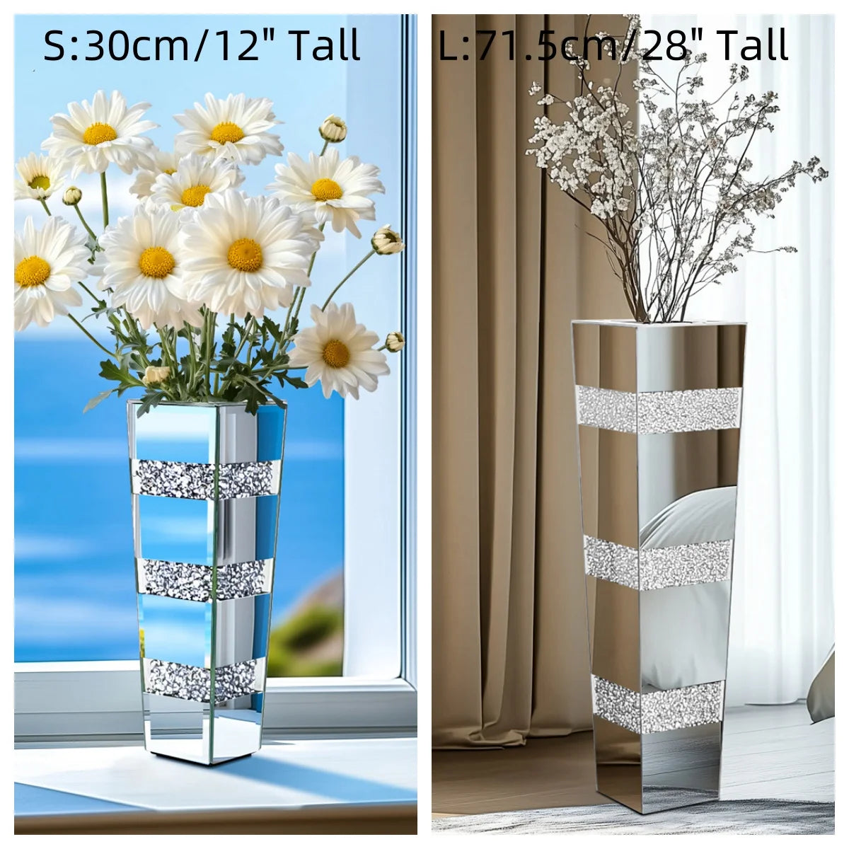 Modern Floor Vase With Crystal Mirrored Finish For Floral Arrangements