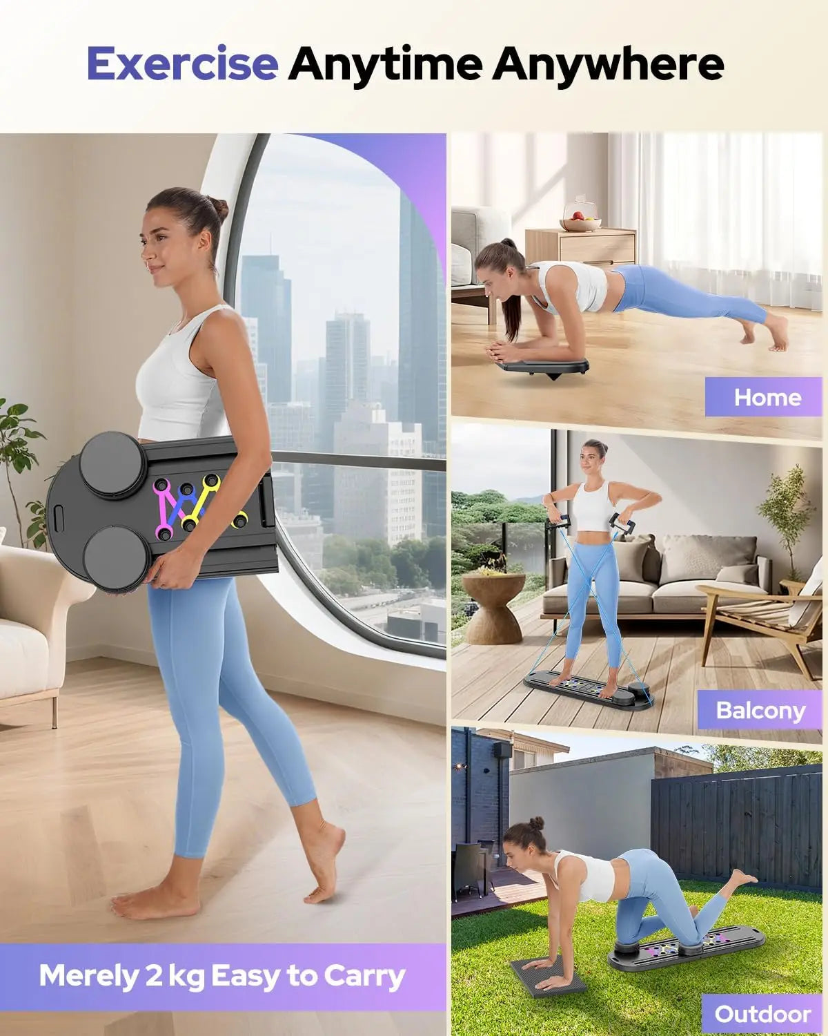 Foldable Pilates Board Reformer Set 7 In 1 Portable Trainer