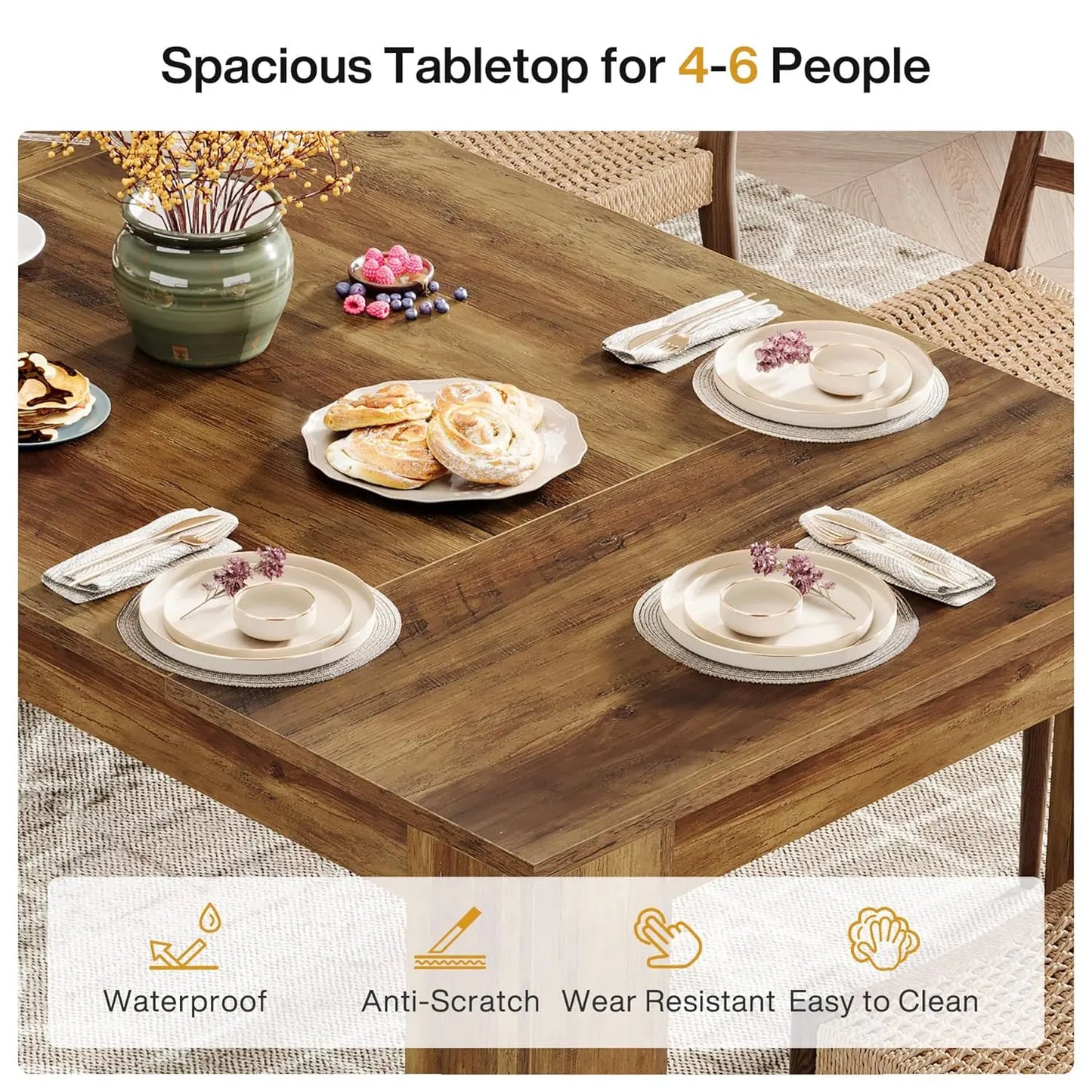Farmhouse Wooden Dining Table For 4 To 6 People Kitchen