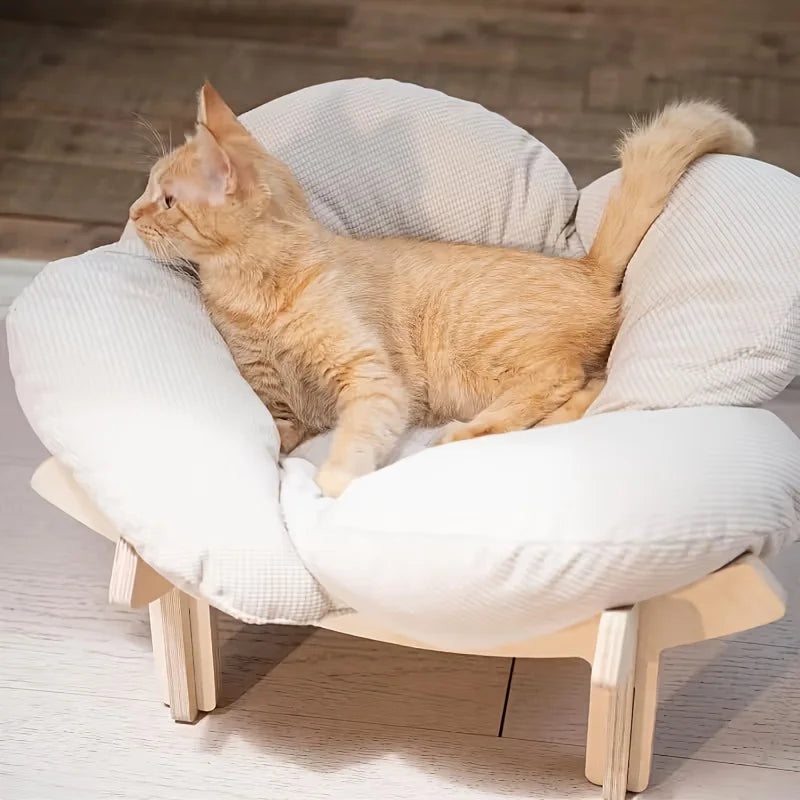 Raised Cat Bed With Cushion, Elevated Indoor Pet Sofa