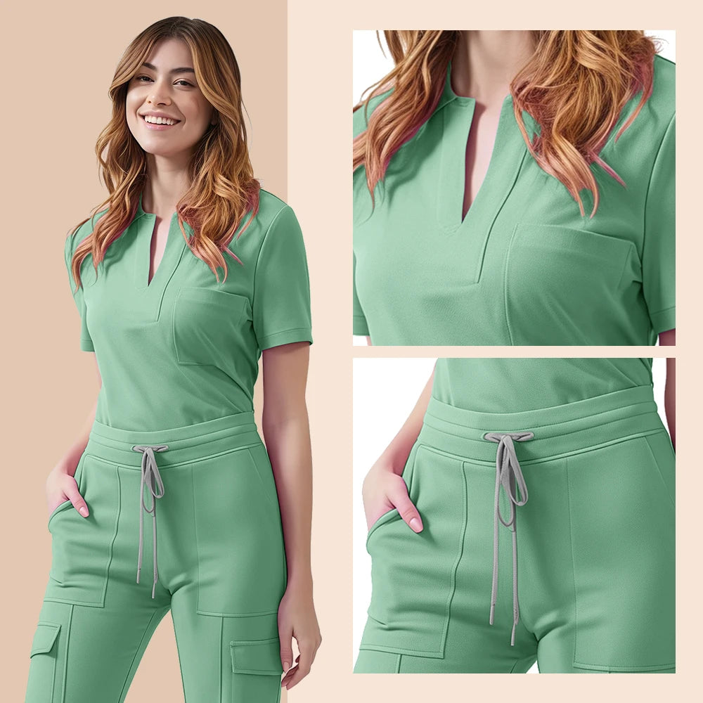 Nurse Scrub Set Women Two Piece Medical Uniform Top Pants